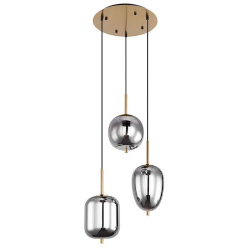 Deckenpendel, rund, 3 Hänger, Glas, Messing, H 120cm