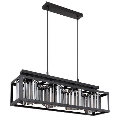 Hängeleuchte Metall schwarz, Glaskristalle rauch H 120 cm