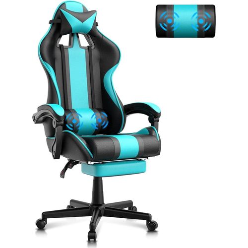 Gaming Stuhl Ergonomisch Racing Gaming Sessel mit Fußstütze Computerstuhl mit kopfstütze Gamingstuhl PC Stuhl Gaming Chair Miami Blau