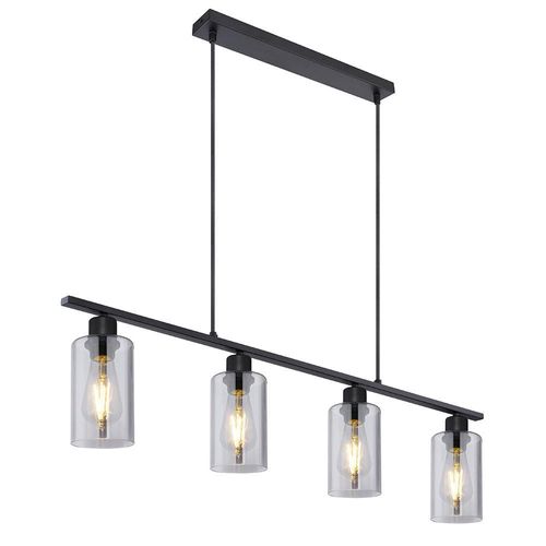 Hängelampe, Balken gerade, 4 Glaszylinder, rauch
