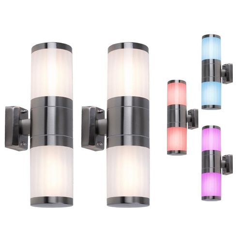 2er Set RGB LED Up & Down Wandlampen, Edelstahl, H 38cm