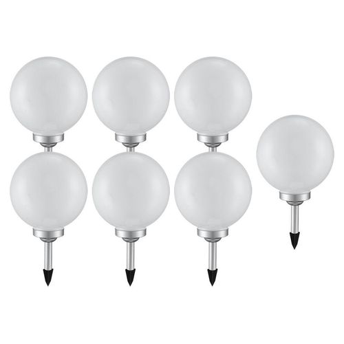 7er Set LED Solarleuchte, Kugel weiß, H 65 cm