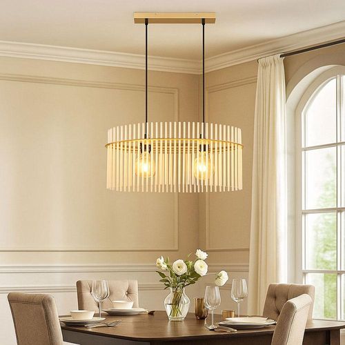 LED Hängeleuchte, Glasstäbe opal, gold, L 60 cm