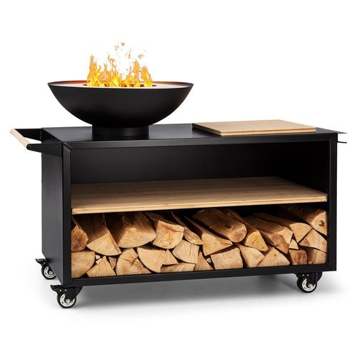 Blumfeldt Feuerschale, Tragbare Feuerschalen für den Garten, Outdoor Feuerstelle, Feuerschalen mit Grillrost, Feuerschale Groß, Gartenfeuerschale für Balkon & Terrasse, 128 x 90 x 59 cm