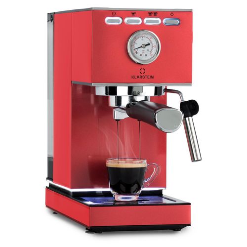 Klarstein Pausa Espressomaker, Siebträger mit 1350 Watt, Espressomaschine 7-9 Bar Druck, Espresso Siebträger mit Wassertank: 1,4 Liter Edelstahl ,rot