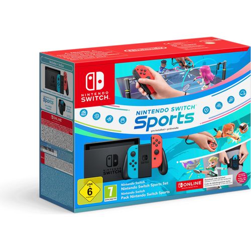Nintendo Switch-Konsole (neon-blau/neon-rot) ? Nintendo Switch Sports-Set (inkl. Nintendo Switch Online 12-monatige (365-tägige) Einzelmitgliedschaft)