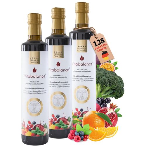 Vitabalance® Mikronährstoffkonzentrat 3x500 ml -128 Zutaten inkl. fermentiertem Obst und Gemüse - für die tägliche Nährstoffversorgung | Vegan | Vorrat für drei Monate (3er-Pack)