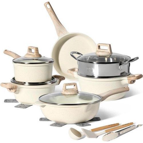 Glas-Induktions-Pfannen-Set in Beige - - und -freie Antihaft-Glaskocherl für jede Heizquelle