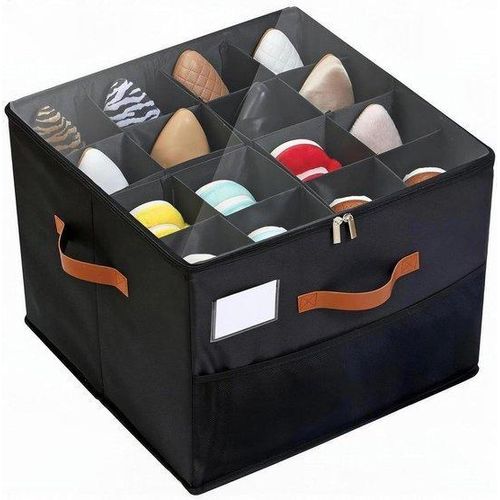 Schuhbox - Schuhorganizer - Organisator Für Schuhe - Verstelbare Fächer - 16 Paare - Schwarz Mit Netz