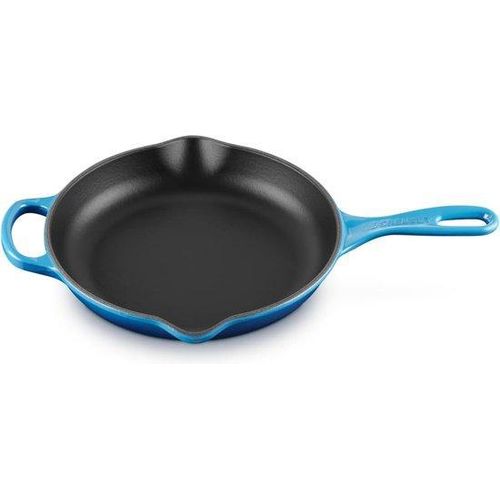 Geschmiedetes Stahlbraten- und Servierteller, rund, Ø 23 cm, für alle Heizquellen geeignet, inklusive Induktion, 1,93 kg, azurblau.