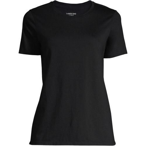 Supima Kurzarm-Shirt mit rundem Ausschnitt für Damen, Damen, size: regular, Schwarz, Baumwolle, by Lands' End