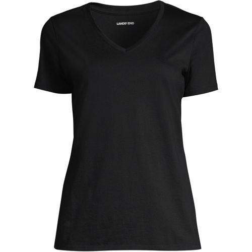 Supima Kurzarm-Shirt mit V-Ausschnitt für Damen in Plus-Größe, Damen, size: plus, Schwarz, Baumwolle, by Lands' End