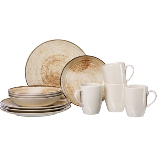 Kombiservice RITZENHOFF & BREKER "Geschirr-Set, Service Siena", braun, 12 Stk., Porzellan, Geschirr-Sets, Kombiservice, keramischer Digitaldruck, 12 Teile, für 4 Personen