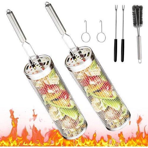 Zwei Stahl-Grillhalter mit Griff für Camping- und Terrassengrills - Gemüsegrillhalter - rohrförmig