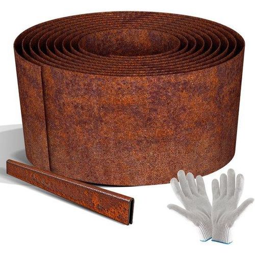 Flexible Gartengrenze aus Ganzroststahl 40 m x 15 cm, Dauerhafte Gartenbegrenzung für Wege, Pfade und Rasengrenzen rostfarben