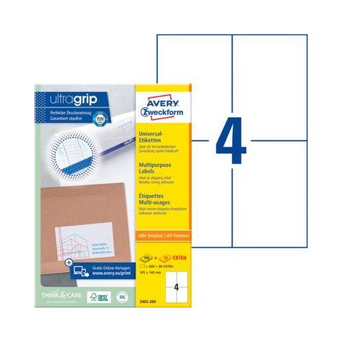 AVERY Zweckform 3483-200 Universal-Etiketten, ultragrip, 105 x 148 mm, DP INTERNETMARKE geeignet