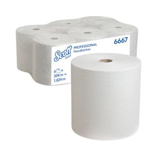 Scott® Rollenpapiertücher 6667, reißfest, 1-lagig, 6 Rollen á 304 m, weiß