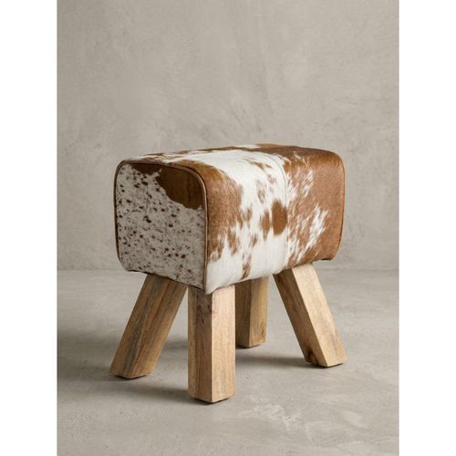 Sitzhocker – Ziegenfell, 40x30x47 cm, Turnbock-Design, Braun/Weiß