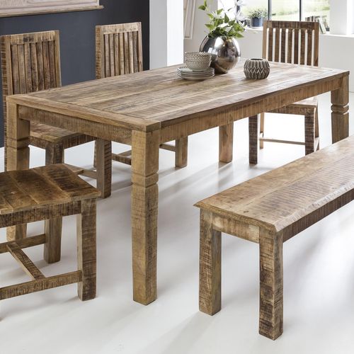 FineBuy Esstisch 120cm rechteckig Massivholz Mango Natur - Massiver Esszimmertisch - Rustikaler Küchentisch - Echtholztisch Landhaus Holztisch
