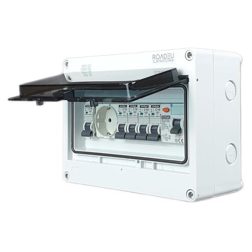 RoadEu Sicherungskasten IP65 mit FI, 5x LS C16A und Schuko