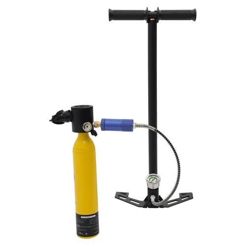 Tragbares Tauchflaschen Set - Mini Scuba Tauchflasche 0,5 l mit Handpumpe - 200 bar 3000 PSI - 5–10 Min Luftvorrat bis 10–30 m Tiefe - Gelb