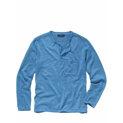 Mey & Edlich Herren Sommerstrick-Henley Blau 100 % Baumwolle