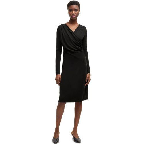Boss Dames Eular Surplice Lange Mouw Wrap Jurk (Zwart)