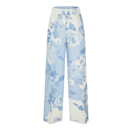 Off-White Gebreide broek met wijde pijpen voor dames, die u eenvoudig kunt aantrekken (Wit/blauw)