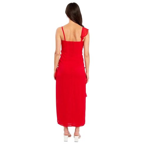 Influence Maxijurk met V-hals en gelaagde rand voor dames (Rood)