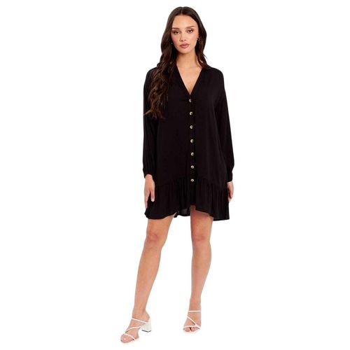 Influence Dames/Dames V Hals Mini Jurk met Lange Mouwen (Zwart)