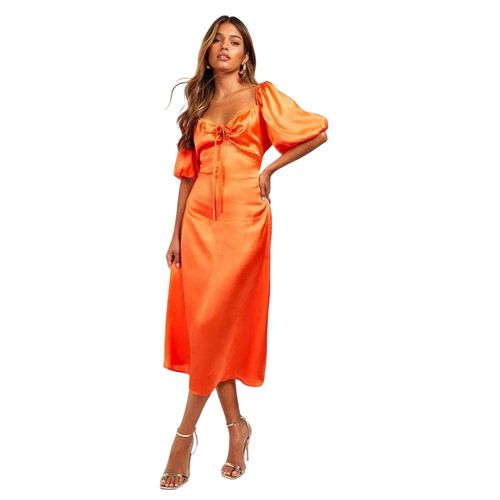Influence Midi-jurk met pofmouwen van satijn voor dames (Oranje)