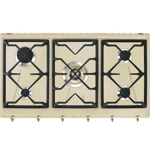 Smeg SRV896POGH Einbau-Gaskochfeld mit 5 Kochfeldern, Creme