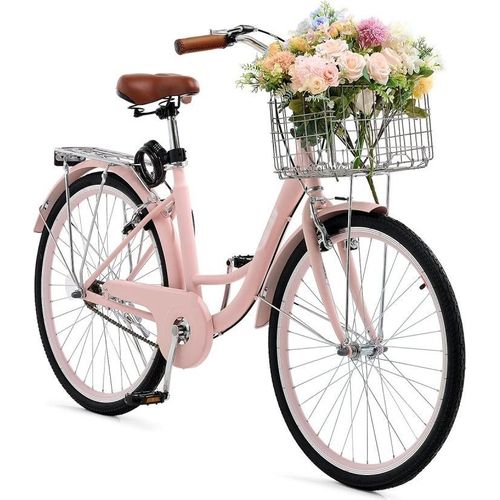 Cruiser Fahrrad Rosa Beach - 66cm Reifen - 1 Gang Radfahren - Fahrrad mit Korb für Strandfahrten