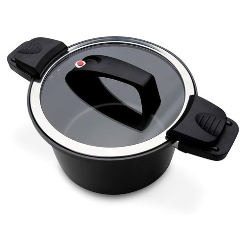 Energiesparender Kochtopf Gourmet – hochwertiger Topf mit Deckel, geeignet für energiesparendes und schnelles Kochen, Antihaftbeschichtung – Schwarz, Aluminium, 22 cm, 6 Liter