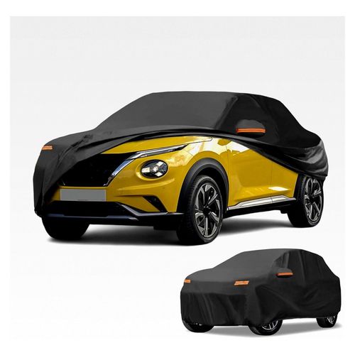 Wasserdichte Autoabdeckung für alle Wetterbedingungen - Außenabdeckung für Nissan Juke 210D-PU Schwarz mit reflektierenden Streifen