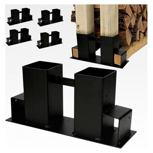 Holzstapelhilfe Außen 4er Set für Holzlagerung, Stapelhilfe für Brennholz, Holzstapelhalter für Kaminholz, stabil und für innen und außen geeignet, Schwarz