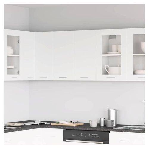 Robuster Hängeschrank für die Wand in Weiß, Platzoptimierung, leicht zu reinigen, zwei Regale für Schalen, Teller und Töpfe, langlebiger Küchenspeicher