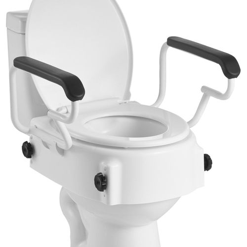 Toilettensitzerhöhung - Erhöhter WC-Sitz mit gepolsterten Armlehnen - 3-stufig Höhenverstellbar - 136 kg Tragkraft - Für Senioren & Menschen mit eingeschränkter Mobilität