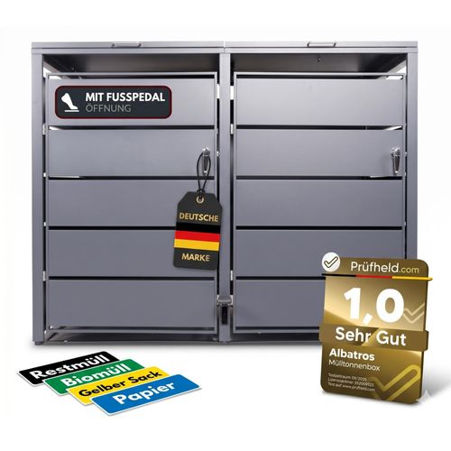Mülltonnenbox 2er mit Pedal, 120L bis 240L, für Zwei Tonnen, Metallverkleidung aus verzinktem Stahl, Anthrazit Grau RAL7016