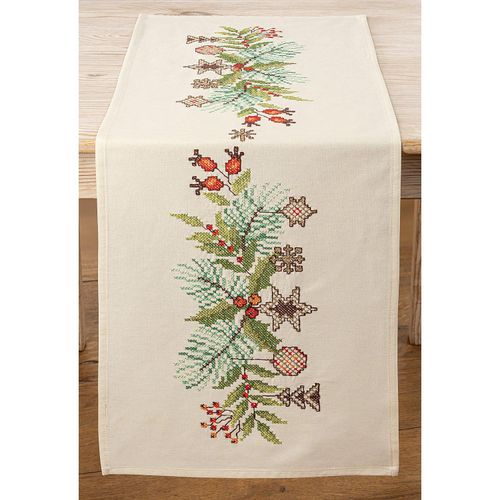 Stickläufer "Weihnachtsgirlande"