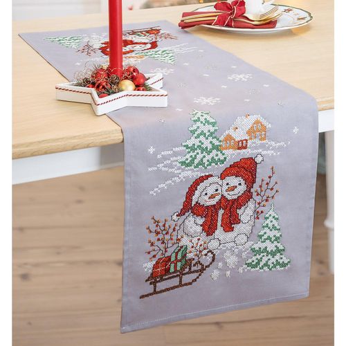 Stickläufer "Schneemann-Paar"