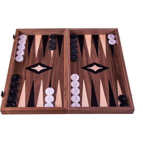 Manopoulos 3-in-1 Set 38x20cm Nuss-Eiche Schach+Backgammon+Dame König 7.7cm