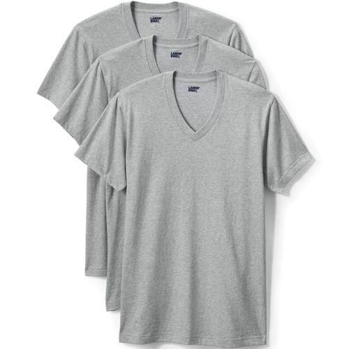 Kurzarm-Shirt mit V-Ausschnitt für Herren (3er-Set), Herren, size: regular, Grau, Baumwolle, by Lands' End