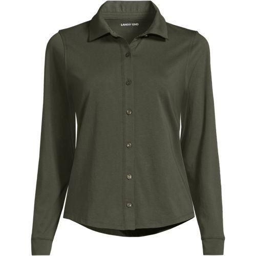 Langärmelige Supima-Jerseybluse für Damen in Petite-Größe, Damen, size: petite, Grün, Baumwolle, by Lands' End