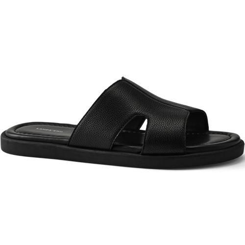Leder-Pantoletten mit breitem Riemen, Herren, size: regular, Schwarz, Leder, by Lands' End
