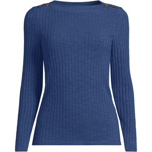 Rippstrick-Shirt mit U-Boot-Ausschnitt für Damen in Plus-Größe, Damen, size: plus, Blau, Elasthan/Baumwoll-Mischung/Polyester-Mischung, by Lands' End