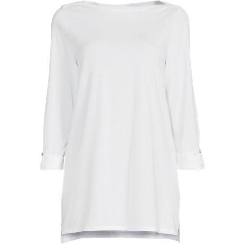 Langes Supima-Shirt mit U-Boot-Ausschnitt für Damen in Petite-Größe, Damen, size: petite, Weiß, by Lands' End