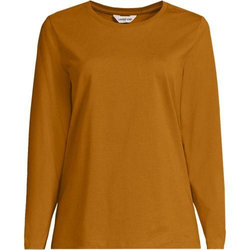 Langärmeliges Supima-Shirt mit Rundausschnitt für Damen in Petite-Größe, Damen, size: petite, Gelb, by Lands' End