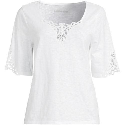 Flammgarn-Shirt mit Lochspitze in Plus-Größe für Damen, Damen, size: plus, Weiß, Baumwolle, by Lands' End