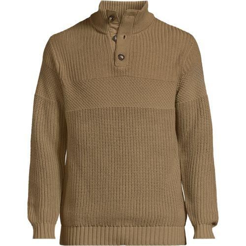 Strukturierter Troyer-Pullover Drifter für Herren, Herren, size: regular, Braun, Baumwolle, by Lands' End